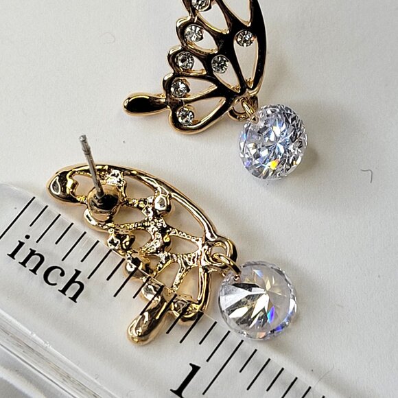 Gold Butterfly Wing Crystal Earrings Small Butterfly Filigree Wing Earrings - Picture 4 of 7